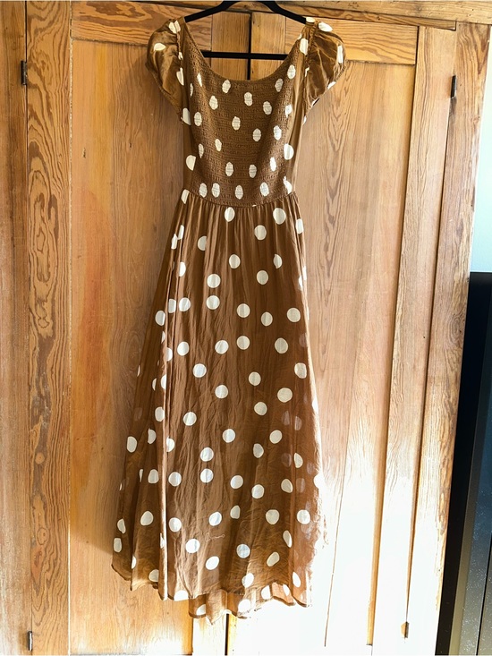 Free People Dresses & Skirts - Free People Ultraviolet Dress Oak Combo Smocked Polka Dot NWT size Small